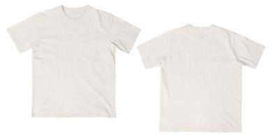 mockup di t-shirt beige in bianco davanti e dietro isolato su sfondo bianco con tracciato di ritaglio foto