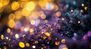 ai generato bokeh effetto Natale albero sfondo sfocato e splendente Natale anelli foto