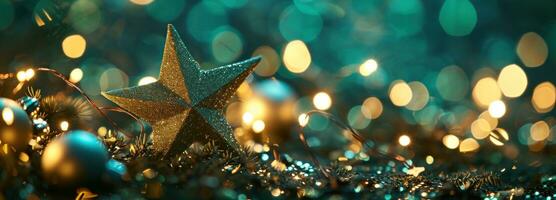 ai generato Natale stella con stelle su bokeh leggero foto