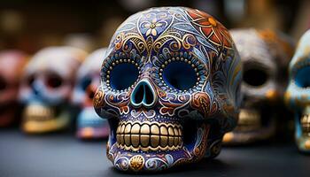 ai generato giorno di il morto celebrazione colorato teschi e scheletri decorare generato di ai foto