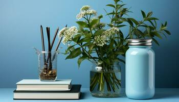 ai generato freschezza di natura nel un' vaso, libro su formazione scolastica generato di ai foto