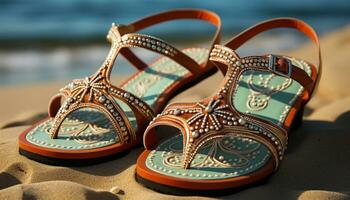 ai generato un' elegante collezione di confortevole sandali per estate vacanze generato di ai foto