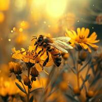 ai generato ape raccolta nettare a partire dal giallo fiori foto