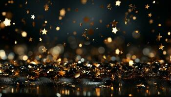 ai generato brillante oro cerchi illuminare natura vivace celebrazione nel il notte generato di ai foto