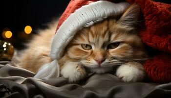 ai generato carino gattino dormendo, circondato di inverno decorazioni, soffice e coccolati generato di ai foto