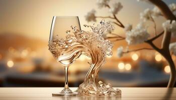 ai generato lusso celebrazione Champagne bicchiere, vino bottiglia, illuminato sfondo generato di ai foto