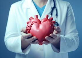 ai generato medico Tenere un' cuore foto