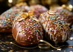 ai generato Pasqua uovo sagomato cioccolato pane con spruzzatori foto