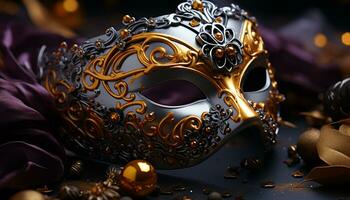 ai generato brillante oro costume maschere portare eleganza per masquerade celebrazioni generato di ai foto