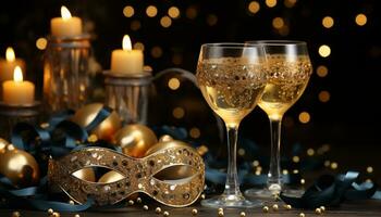 ai generato affascinante festa Champagne, vino, oro, celebrazione, decorazione, sociale evento generato di ai foto