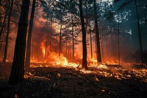 ai generato il crescente minaccia di un' foresta fuoco foto