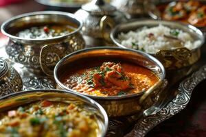 ai generato menù con un' varietà di piatti per indiano ristorante foto