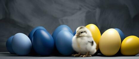 ai generato il pulcino è seduta Il prossimo Pasqua uova foto