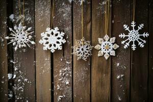 ai generato Vintage ▾ Marrone di legno sfondo con i fiocchi di neve struttura foto