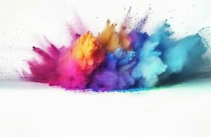 ai generato astratto multicolore polvere schizzato su bianca sfondo foto