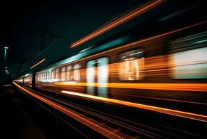 ai generato un' bellissimo lungo esposizione di un' treno passaggio di a il metropolitana stazione foto