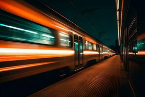 ai generato un' bellissimo lungo esposizione di un' treno passaggio di a il metropolitana stazione foto