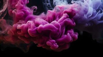 ai generato viola e blu colori mescolando, Fumo effetto nel acqua. di spessore colorato Fumo viola, rosa, rosso, blu su un' nero isolato sfondo foto