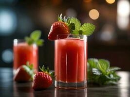 ai generato un' bicchiere di fresco fragola succo foto