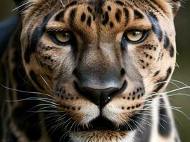 ai generato avvicinamento di un' di leopardo viso foto