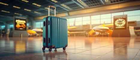 ai generato viaggio bagaglio valigia nel terminale vuoto partenza aria realistico 3d generativo ai foto