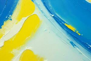 ai generato avvicinamento di impasto pittura astratto ruvido di blu, giallo, e bianca arte pittura struttura sfondo. professionista foto