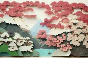 ai generato giapponese natura e paesaggio carta tagliare. professionista foto