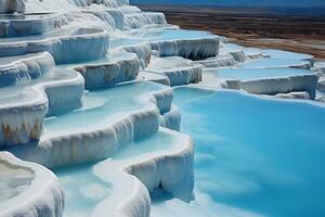 ai generato paesaggio con travertino piscine e terrazze con blu acqua foto