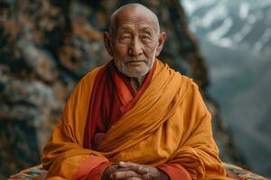 ai generato ritratto di un anziano buddista monaco foto