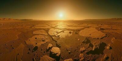 ai generato realistico paesaggio di il pianeta Marte, Visualizza a partire dal il superficie di grande cratere foto