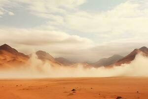 ai generato tempesta di sabbia nel montagnoso deserto foto