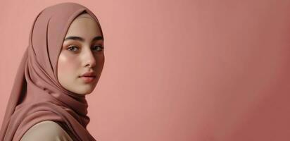 ai generato un' meravigliosi persiano musulmano indossare hijab con positivo espressione foto