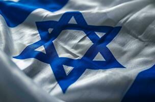 ai generato un' vicino su di un' bianca e blu israeliano bandiera foto