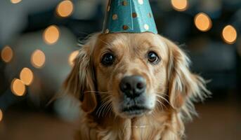 ai generato un' cane è indossare un' festa cappello foto