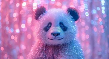 ai generato un' ripieno panda nel davanti di un' bling sfondo foto