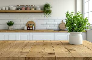 ai generato cucina controsoffitto sfondo o interno cucina nel bianca con di legno controsoffitto a il cuore di moderno cucina foto