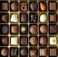 ai generato 96 diverso cioccolatini nel un' scatola o Incorniciato regalo, classico simmetria foto