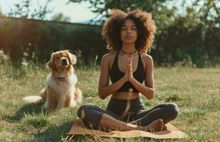 ai generato donna fare yoga e sembra a cane foto