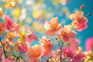 ai generato un' primavera scena con vivace fiori, evocando il freschezza di il stagione per pubblicità beatitudine foto