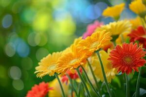 ai generato un' primavera scena con vivace fiori, evocando il freschezza di il stagione per pubblicità beatitudine foto