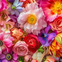 ai generato un' primavera scena con vivace fiori, evocando il freschezza di il stagione per pubblicità beatitudine foto