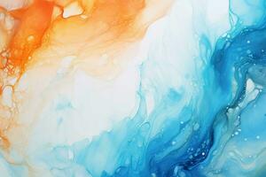 ai generato un astratto pittura con arancia, blu e bianca colori foto