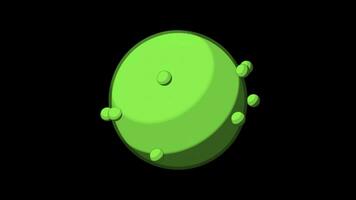 grande palla con rotante cerchio. design. colorato palla con palle rotante in giro su nero sfondo. modello di elettroni, molecole o gravità nel video palle foto