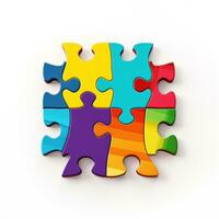 ai generato il simbolo di autismo è un' multicolore puzzle nel il modulo di un' cuore nel il mani di cura genitori foto