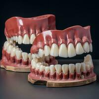 ai generato gesso impressioni di il denti di il inferiore e superiore fauci per protesi e impianto nel odontoiatria. foto
