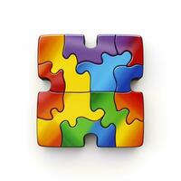 ai generato il simbolo di autismo è un' multicolore puzzle nel il modulo di un' cuore nel il mani di cura genitori foto