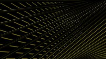 attraversato astratto d'oro metallo 3d strisce fluente su un' nero sfondo. movimento. ottico illusione con metallo griglia Materiale. foto