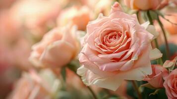 ai generato Rose, petali, e morbido sfumature, la creazione di un' tenero San Valentino giardino foto