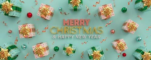 felice anno nuovo e buon natale illustrazione flat lay 3d render foto