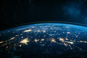 ai generato avvicinamento il pianeta terra Visualizza a notte e città illuminazione foto